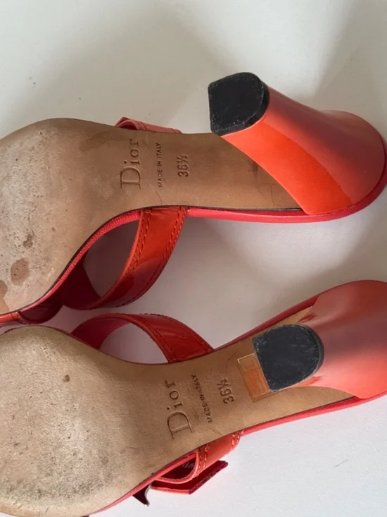 Christian Dior Orange Patent Leather Sandals Mules Sandals Size 36.5 Made Italy - Picture 7 of 16